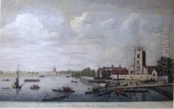 Two, 'a View Taken Near 
Battersea Church Looking Towards Chelsea', And 'a View Of Putney, Took 
Of Fulham Bridge', Engravings, 26cm X 39cm, Framed Oil Painting by John Boydel