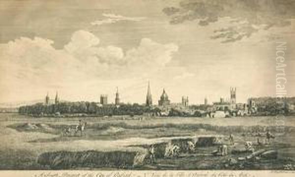 Oxfordshire.- An East Prospect 
Of The City Of Oxford; A South Prospect Of The City Of Oxford; A West 
Prospect Of The City Of Oxford Oil Painting by John Boydel