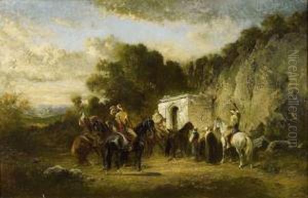 Halte De Cavaliers Arabes Oil Painting by Honore Boze