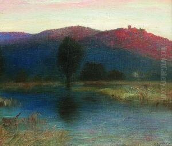 Abendstimmung An Einem
 See. Oil Painting by Eugen Felix Prosper Bracht