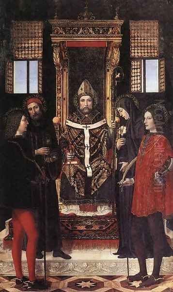 St Ambrose with Saints Oil Painting by Bernadino Bergognone