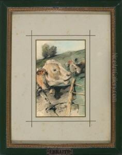 Kalbchenam Gatter Auf Der Bergweide Oil Painting by Anton Braith