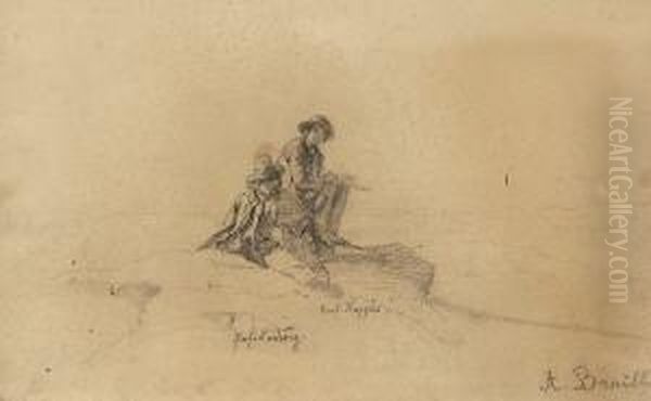 Die Malerfreunde Ludwig Und Kappis
 Auf Einem Felsen Sitzend. Oil Painting by Anton Braith