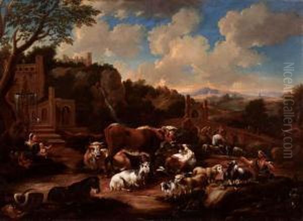 Paesaggio Con Pastori E Armenti
Nella Campagna Romana Oil Painting by Domenico Brandi