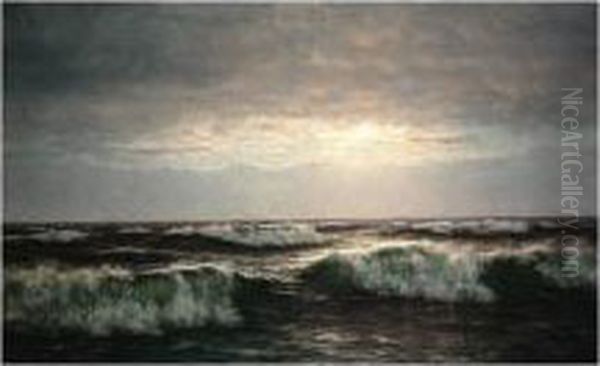 Waves, Signed And Dated 1920, Oil On Canvas, 86.5 X 142 Cm.; 34 X 56 In Oil Painting by Johannes Herman Brandt