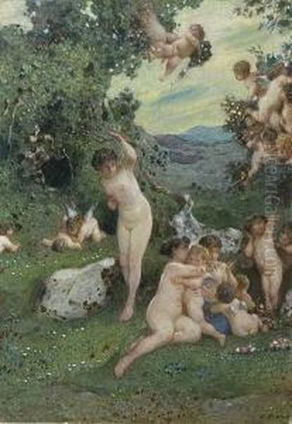 Nymphen Und Amoretten Auf Der
 Waldlichtung. Oil Painting by Otto Brandt