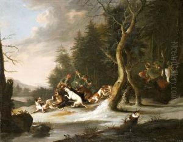 Vadkan Vadaszat Oil Painting by Wenzel Ignaz Prasch