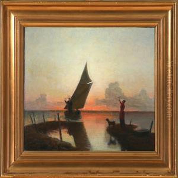 Saying Goodbye At Sunset Oil Painting by Hans Ole Brasen