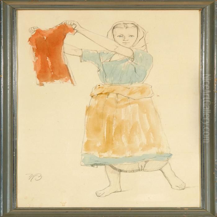 A Laundress Oil Painting by Hans Ole Brasen