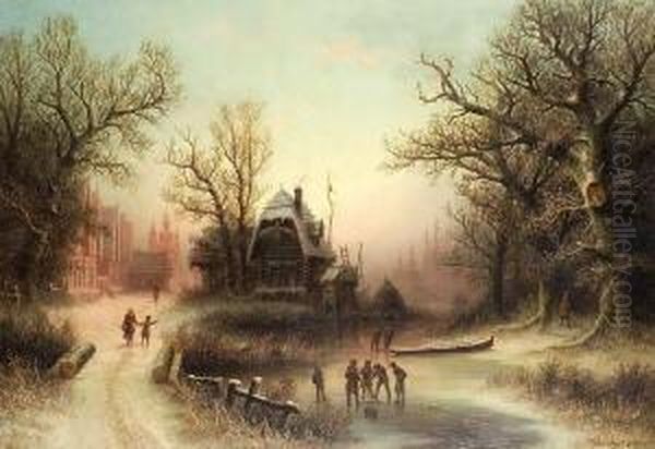 Russische Winterlandschaft Mit
 Figurenstaffage. Oil Painting by Albert Bredow