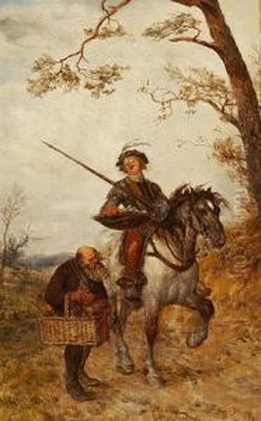 A Knight Taking Provisions From An Oldpeasant Oil Painting by Heinrich Breling