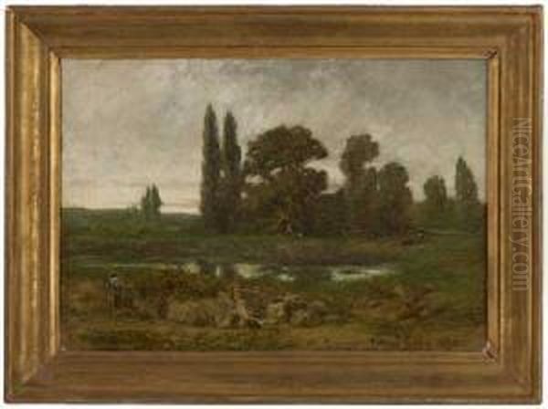 Paysage Au Chasse Oil Painting by Emile Adelard Breton