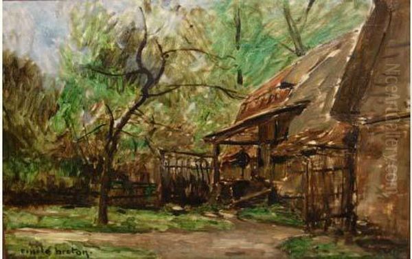 Chaumiere Dans La Foret Oil Painting by Emile Adelard Breton