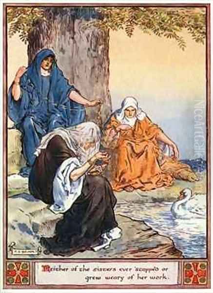 Neither of the sisters ever stopped or grew weary of her work Oil Painting by Charles Edmund Brock