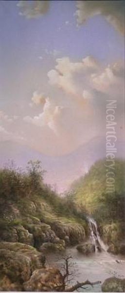 Waterfall Oil Painting by George Douglas Brewerton