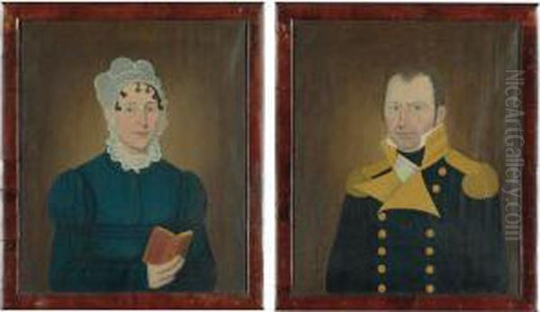 A Pair Of Portraits: General John Perley, Jr. And Sarah Treadwell Perley Oil Painting by John Brewster Jr.