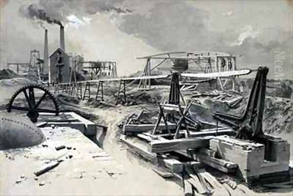 Pumps, ventilating shaft, Kilsby Tunnel, Northamptonshire Oil Painting by John Cooke Bourne