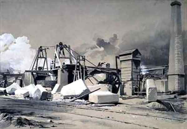 Ventilating shaft and winding engine, Kilsby Tunnel Oil Painting by John Cooke Bourne