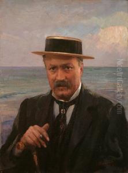 Ritratto In Riva Al Mare Oil Painting by Luigi Brignoli