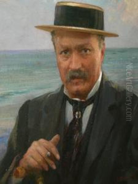 Gentiluomo Con Cappello Oil Painting by Luigi Brignoli