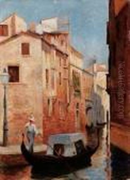 Venezia. In Gondola. Oil Painting by Luigi Brignoli