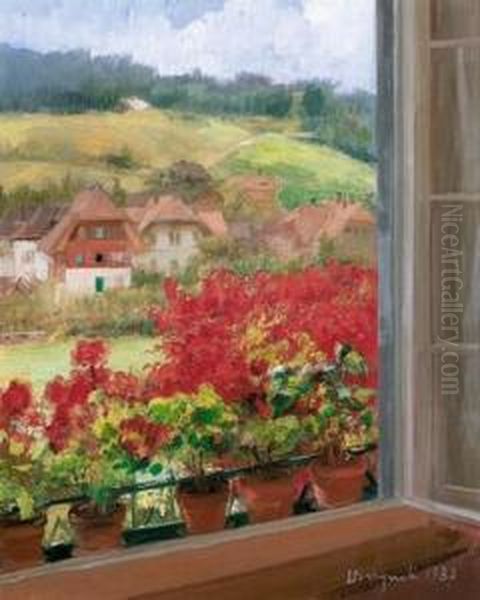 Sicht Aus Einem Fenster Auf Hauser In Langnau. Oil Painting by Luigi Brignoli