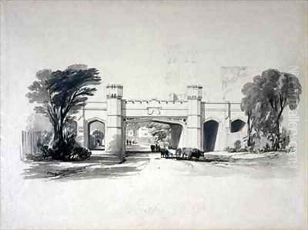 Rugby railway bridges as seen from the road, Warwickshire Oil Painting by John Cooke Bourne