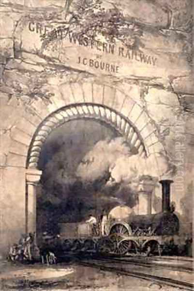'Acheron' 2-2-2 locomotive emerging from a tunnel near Bristol Oil Painting by John Cooke Bourne