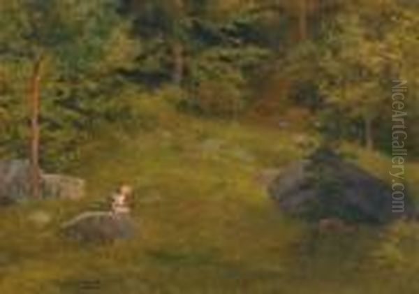 Cupid In A Woodland Oil Painting by Antonio, Anton Brioschi