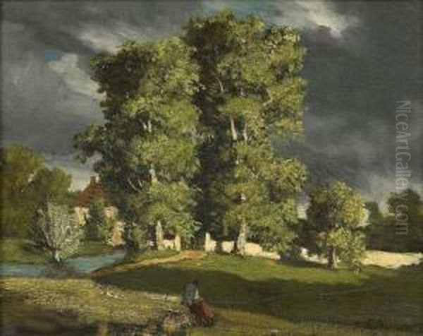 Paysanne Dans La Foret De Fontainebleau Oil Painting by Felix Saturnin Brissot de Warville