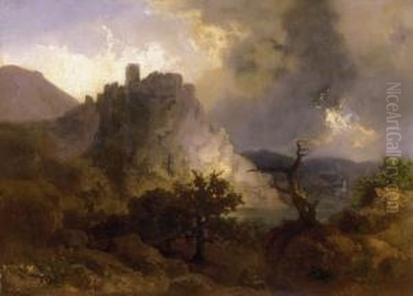 Ruins Of A Castle Oil Painting by Sandor Brodszky
