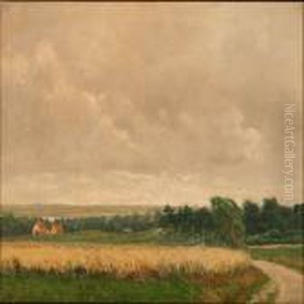 Harvest Landscape From Nordsjaelland, Denmark Oil Painting by Alfred K. Harald Broge