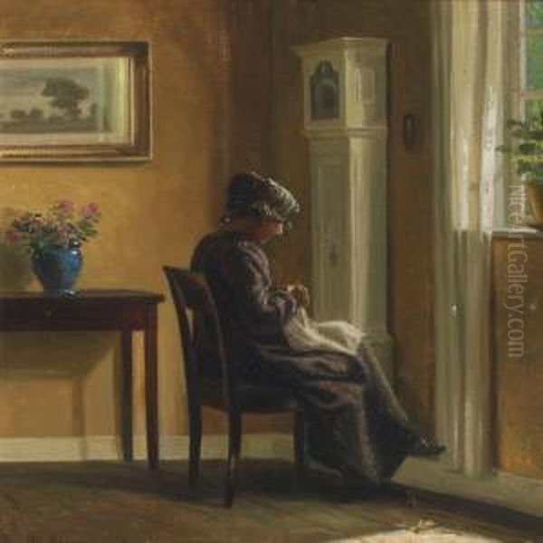 Interior With A Woman Oil Painting by Alfred K. Harald Broge