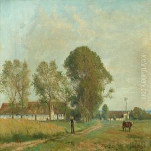 Landscape With Farm Oil Painting by Alfred K. Harald Broge