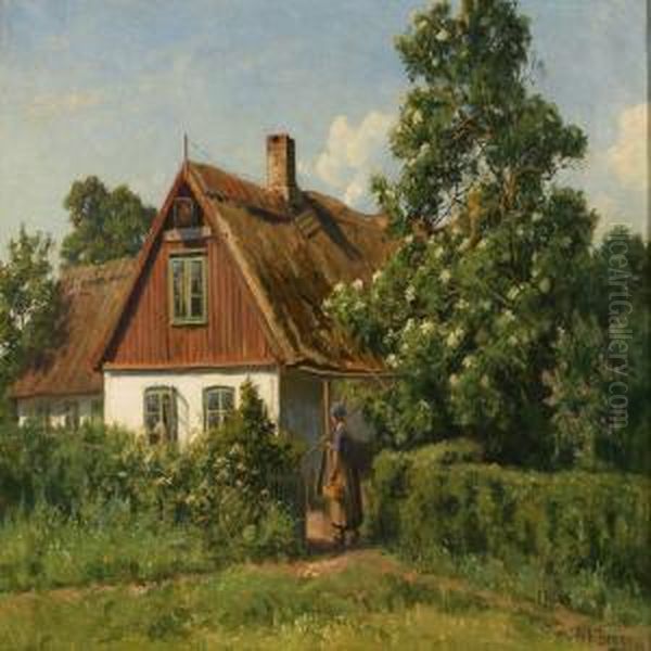 Summer Day At Athatched Farmhouse Oil Painting by Alfred K. Harald Broge