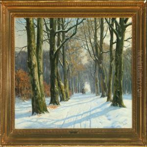 Winter Forest With Ahorse-drawn Carriage Oil Painting by Alfred K. Harald Broge
