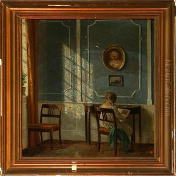 Sol I Den Blaa Stue Oil Painting by Alfred K. Harald Broge