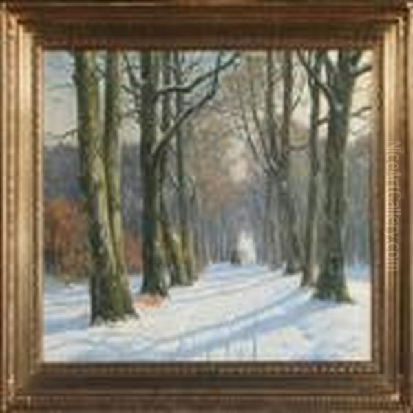 Winterlandscape In A Forest Oil Painting by Alfred K. Harald Broge