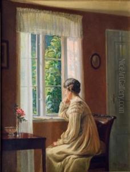 Frau Am Fenster Oil Painting by Alfred K. Harald Broge