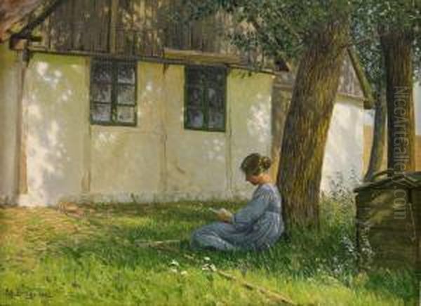 Flickan I Tradgarden Oil Painting by Alfred K. Harald Broge