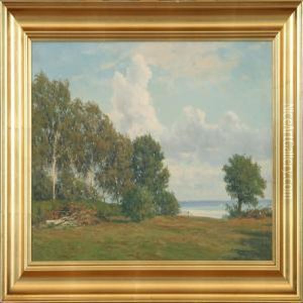 Landscape With A View Over The Sea Oil Painting by Alfred K. Harald Broge