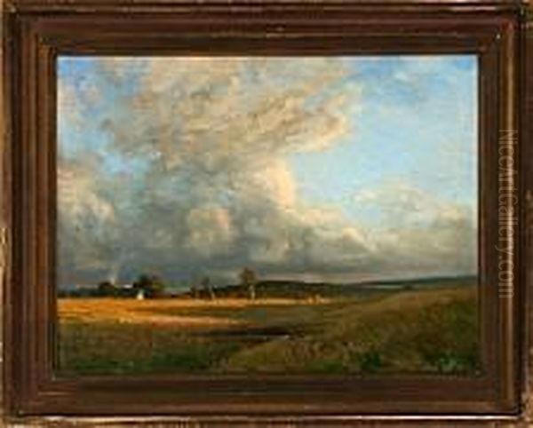 A Danish Landscape Scenery Oil Painting by Alfred K. Harald Broge