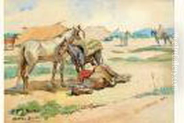 Campement Dans Le Desert. Oil Painting by Matteo Brondy