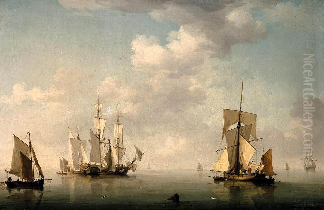 Shipping In A Calm Oil Painting by Charles Brooking