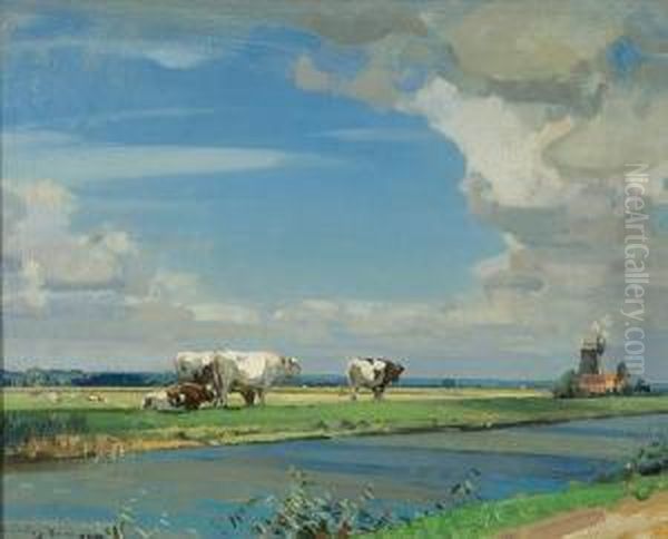 The Cut, Haddiscoe Marsh Oil Painting by John Alfred Arnesby Brown