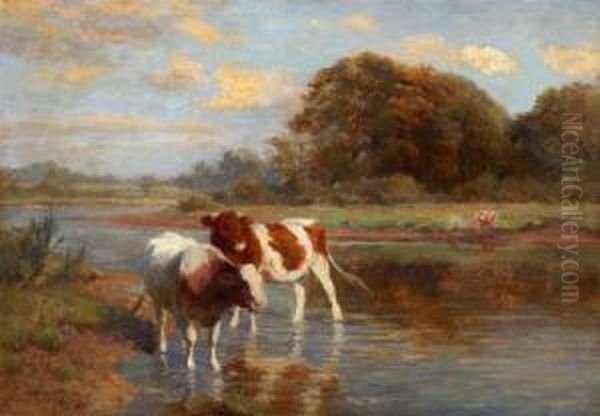 Cows At Pasture Oil Painting by John Alfred Arnesby Brown