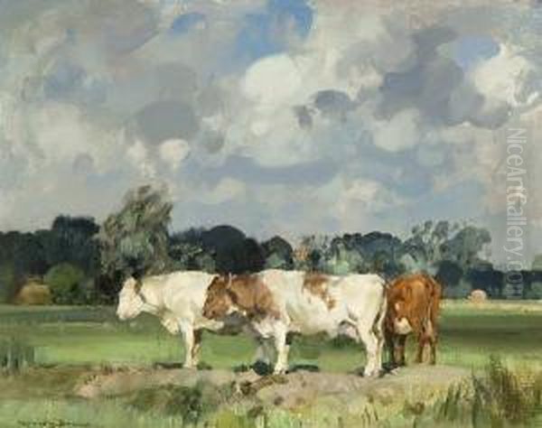Cattle In A Field Oil Painting by John Alfred Arnesby Brown