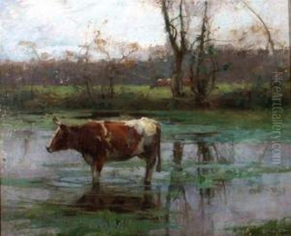 River Landscape With Cattle Oil Painting by John Alfred Arnesby Brown