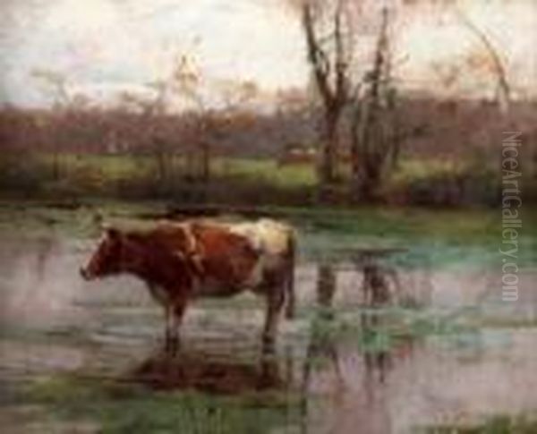 Cattle On Haddiscoe Marsh Oil Painting by John Alfred Arnesby Brown