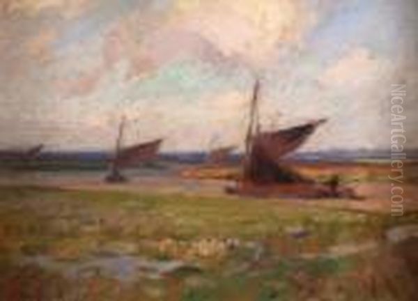 Wherries On The Broads Oil Painting by John Alfred Arnesby Brown